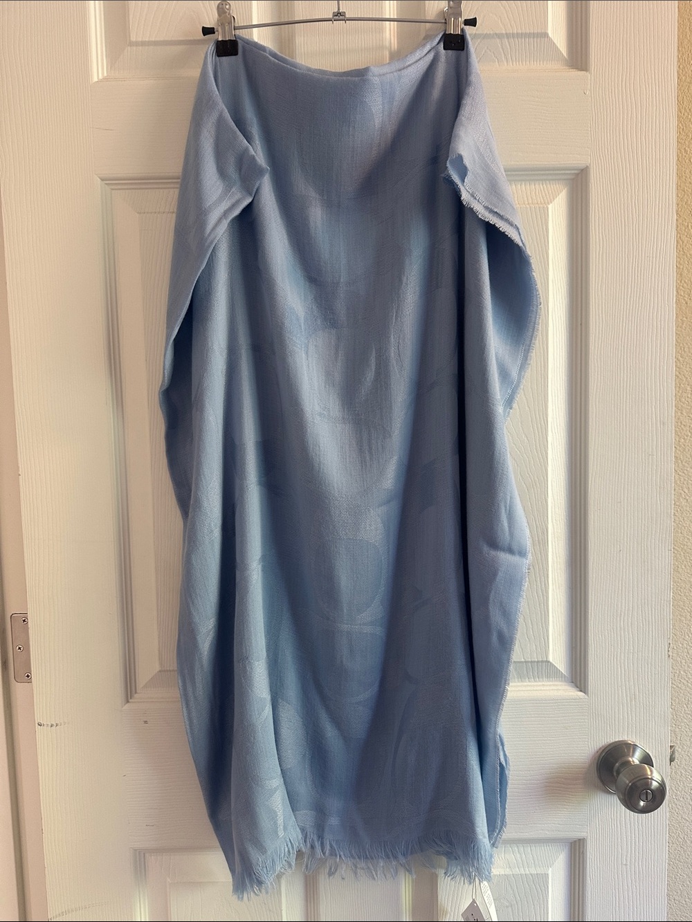 Coach Light Blue Fringe Scarf Wrap NWT